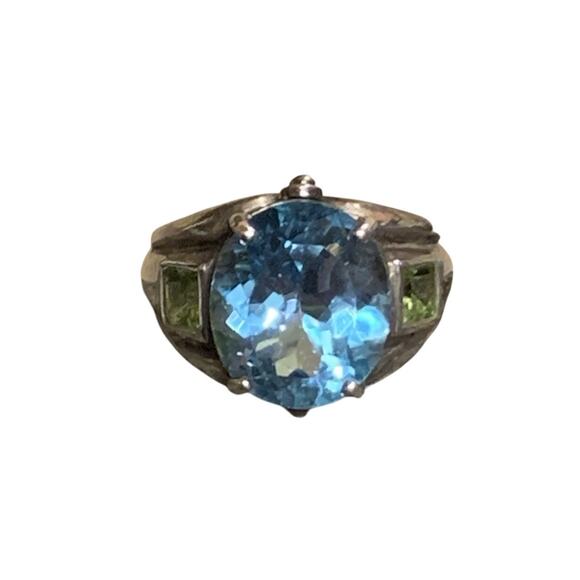 Sterling Silver, Blue Topaz and Peridot Ring Size 7 by CNA - Picture 1 of 6